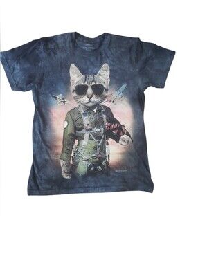 The Mountain T Shirt Top Gun Maverick Cat Graphic Blue Tie Dye Size M